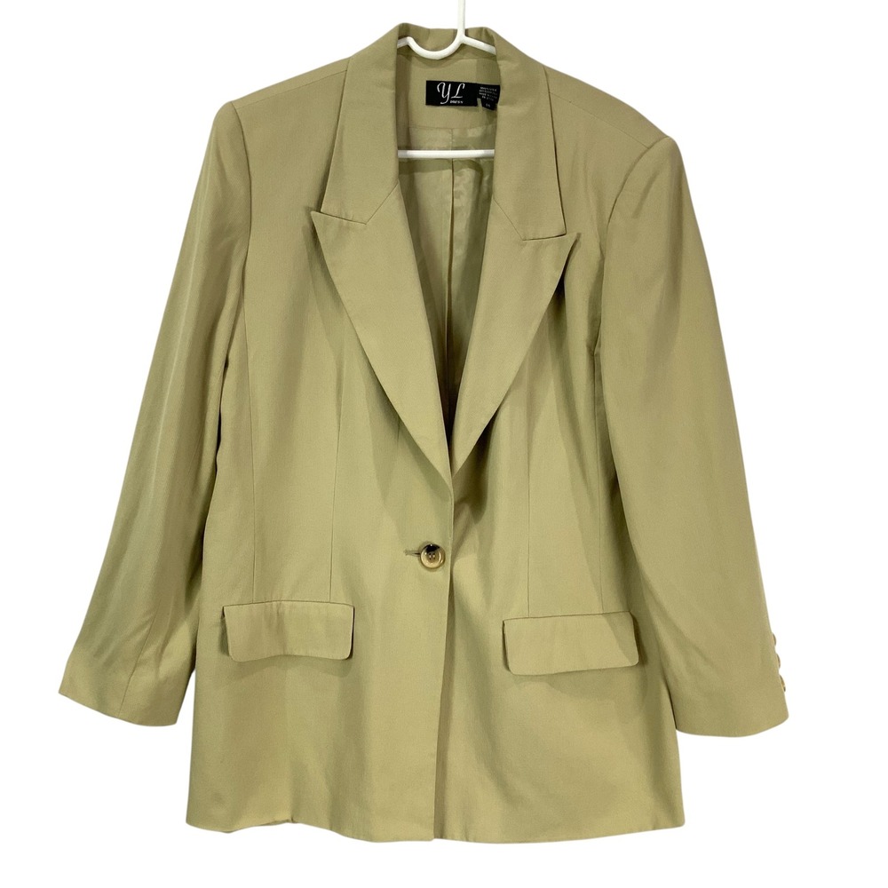 YL Dress Women's Silk Blazer Beige Single Button Classic Professional Size 14